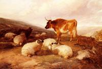 Thomas Sidney Cooper - Rams And A Bull In A Highland Landscape